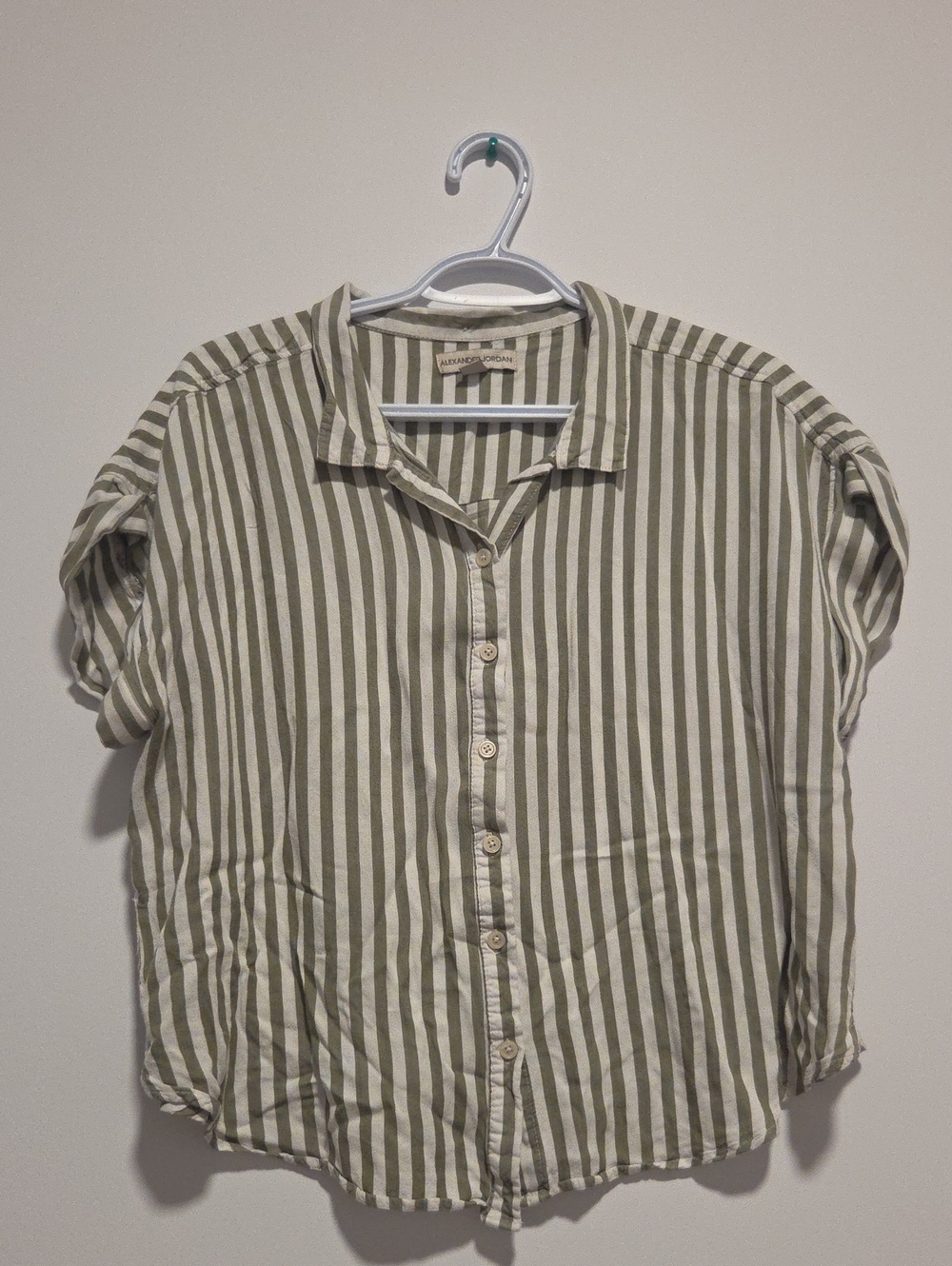 Olive & White Vertical Stripe Button-Down Shirt